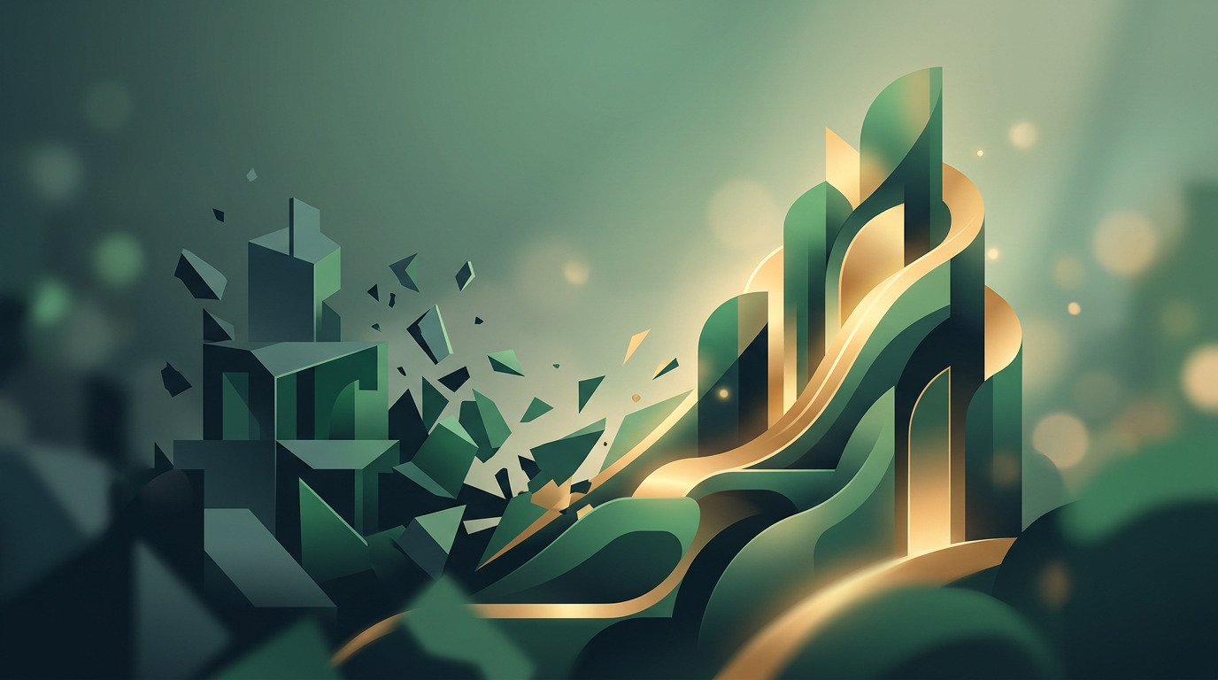 Ilustración conceptual de un producto digital evolucionando de una caja gris a una experiencia vibrante y emocional.