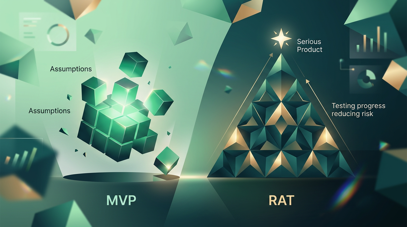 Comparative diagram between the concept of MVP and Riskiest Assumption Test in software development